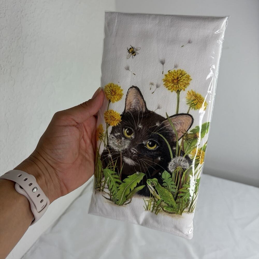 Mary Lake Thompson flour sack kitchen towel black cat outdoor, New, 30in x 30in